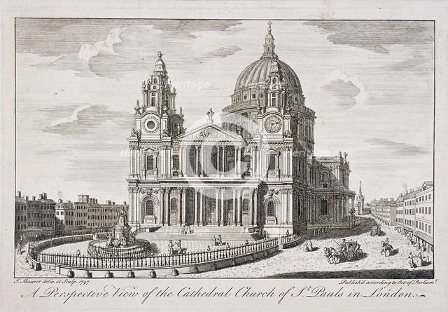 St Paul's Cathedral (new) exterior, London, 1747. Artist: John Maurer