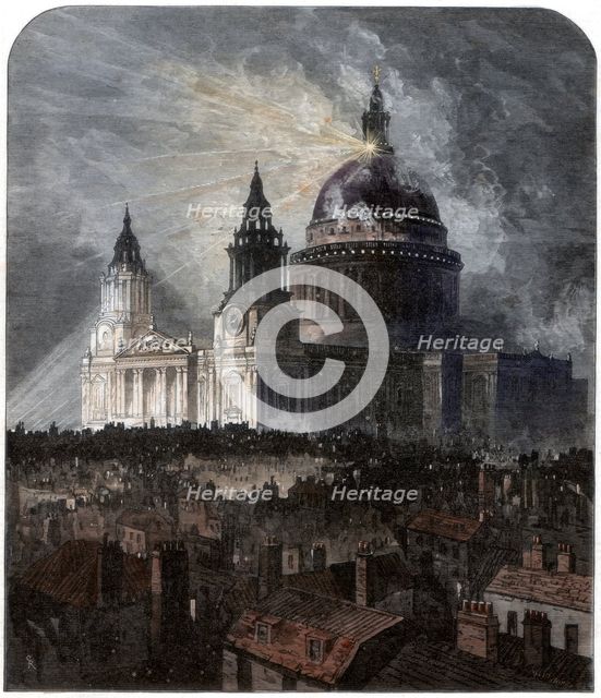 St Paul's Cathedral on Thanksgiving Day, 1872. Artist: Unknown