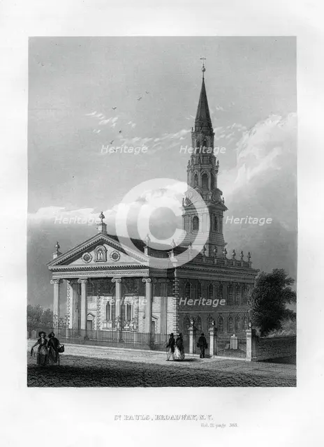 St Paul's Chapel, Broadway, New York, 1855. Artist: Unknown