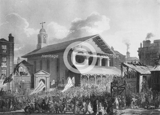 St Paul's Church, Covent Garden Market, during the Westminster election in 1808 (1911). Artist: Augustus Charles Pugin.
