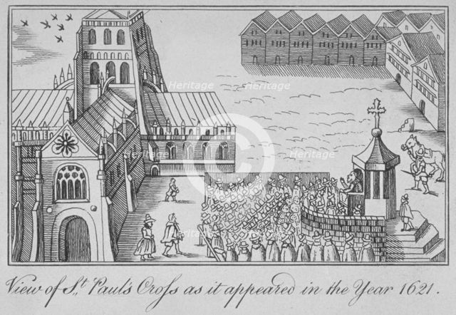 St Paul's Cross and old St Paul's Cathedral, City of London, 1621 (1650). Artist: Anon