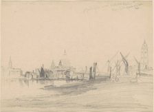 St. Paul's from Under Waterloo Bridge, Low Tide, 1862. Creator: Thomas Moran