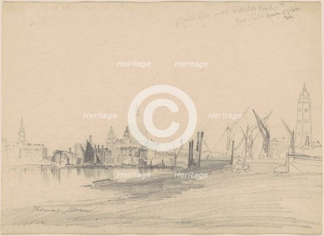St. Paul's from Under Waterloo Bridge, Low Tide, 1862. Creator: Thomas Moran.