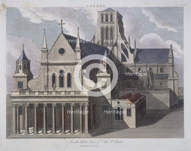St Paul's Cathedral (old), London, c17th century, (1814). Artist: John Chapman