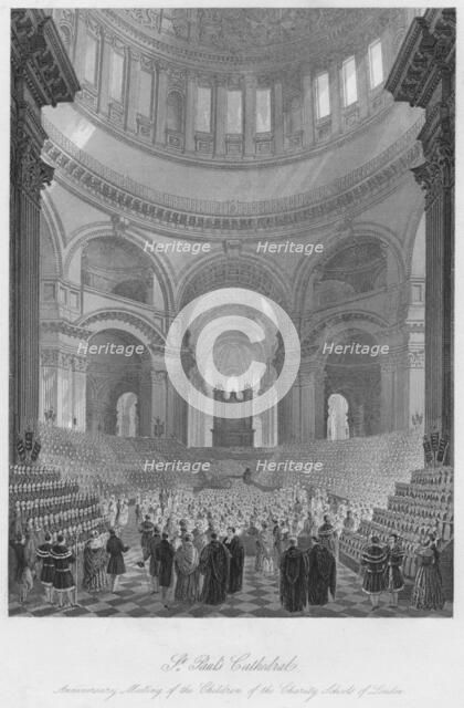 'St. Paul's Cathedral. Anniversary Meeting of the Children of the Charity Schools of London', c1841. Artist: William Haydon Fuge.