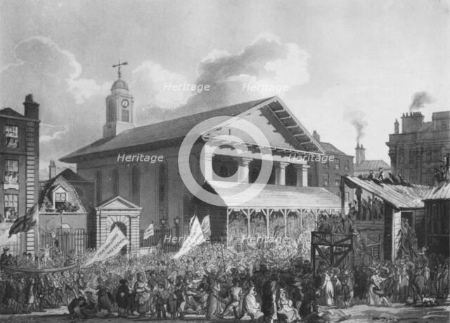 St Paul's Church, Covent Garden Market, during the Westminster election in 1808 (1911). Artist: Augustus Charles Pugin.