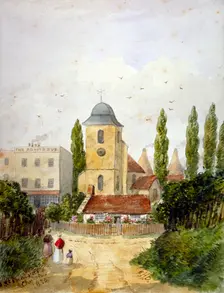 St Pancras Old Church and the Adam and Eve Tavern, London, 1830. Artist: EH Dixon