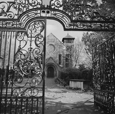 St Pancras Old Church viewed through the gateway leading into St Pancras Gardens, 1960-72. Creator: John Gay