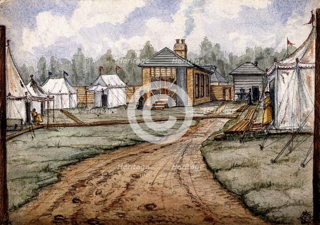 St Pancras Smallpox Hospital, London: housed in a tented camp at Finchley, 1881. Creator: Frank Collins.