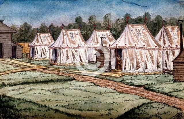 St Pancras Smallpox Hospital, London: housed in a tented camp at Finchley, 1881. Creator: Frank Collins.