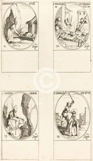St. Paphnutius; Sts. Macedonius and Theodulus; St. Amatus; St. Cornelias. Creator: Jacques Callot.