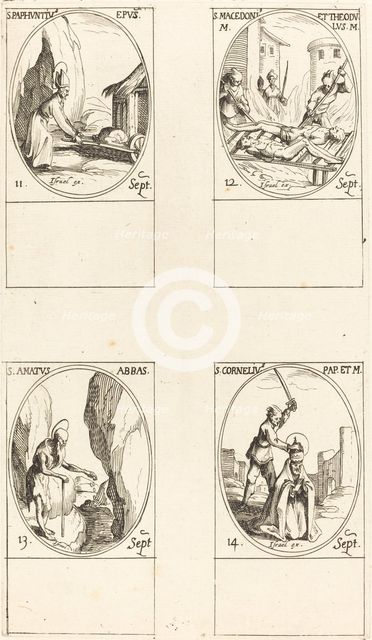 St. Paphnutius; Sts. Macedonius and Theodulus; St. Amatus; St. Cornelias. Creator: Jacques Callot.