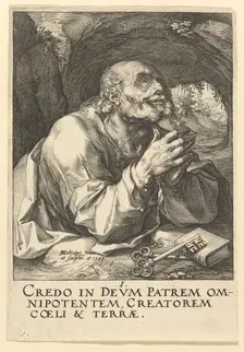 St. Peter, from Christ, the Apostles and St. Paul with the Creed, 1589. Creator: Hendrik Goltzius