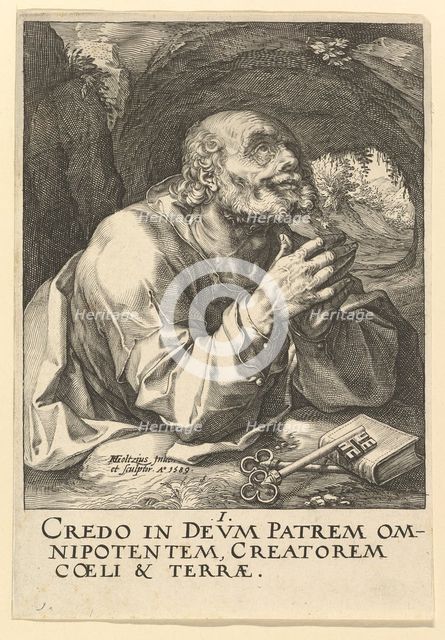 St. Peter, from Christ, the Apostles and St. Paul with the Creed, 1589. Creator: Hendrik Goltzius.