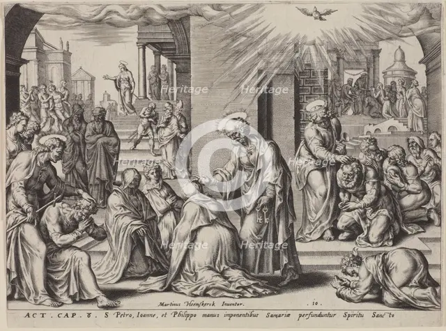 St Peter, St John and St Philip Laying Their Hands on the Baptised at Samaria. From: The Acts of The Creator: Philip Galle.