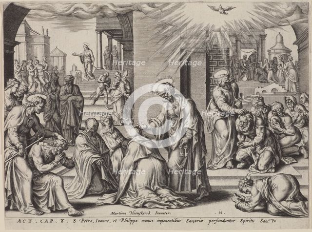 St Peter, St John and St Philip Laying Their Hands on the Baptised at Samaria. From: The Acts of The Creator: Philip Galle.
