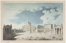St. Peter's Basilica and St. Peter's Square in Rome, c1765-1800. Creator: Francesco Pannini