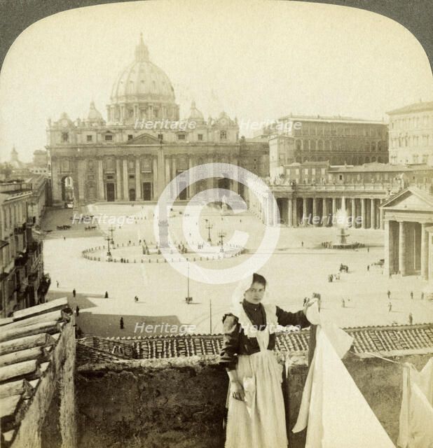 St Peter's Square and Basilica and the Vatican, Rome, Italy.Artist: Underwood & Underwood