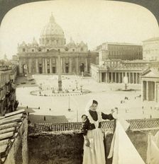 St Peter's Square and Basilica and the Vatican, Rome, Italy.Artist: Underwood & Underwood