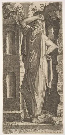 St. Philip(?), standing with his left hand on his hip and his right hand resting on his he..., 1545. Creator: Lambert Suavius