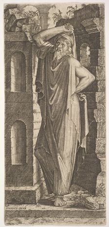 St. Philip(?), standing with his left hand on his hip and his right hand resting on his he..., 1545. Creator: Lambert Suavius