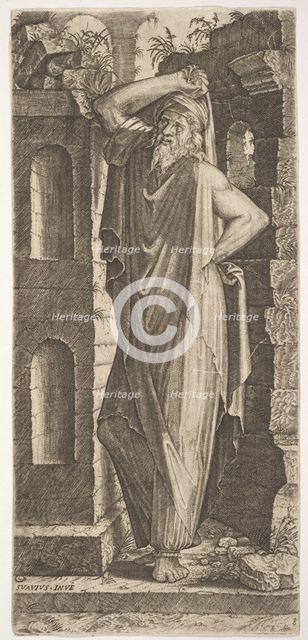 St. Philip(?), standing with his left hand on his hip and his right hand resting on his he..., 1545. Creator: Lambert Suavius.