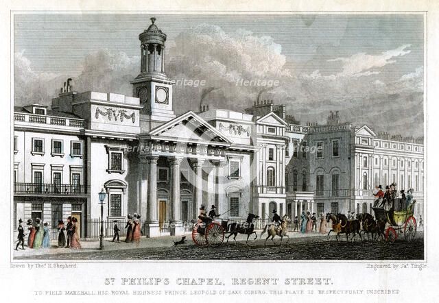 St Philip's Chapel, Regent Street, Westminster, London, 1827.Artist: J Tingle