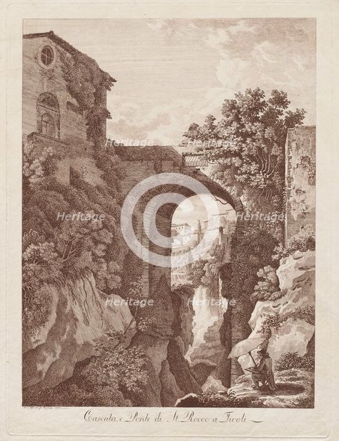 St. Rocco Waterfall and Bridge at Tivoli (Cascata e Ponte di St. Rocco a Tivoli), 1795. Creator: Albert Christoph Dies (Austrian, 1755-1822).