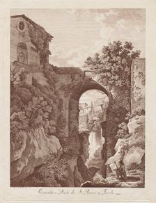 St. Rocco Waterfall and Bridge at Tivoli (Cascata e Ponte di St. Rocco a Tivoli), 1795. Creator: Albert Christoph Dies (Austrian, 1755-1822)