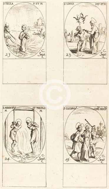 St. Thecla; St. Linus; Sts. Andochius and Thyrsus; St. Cleophas. Creator: Jacques Callot.