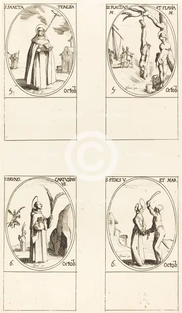 St. Theresa; St. Placidus and Flavia; St. Bruno; St. Faith. Creator: Jacques Callot.