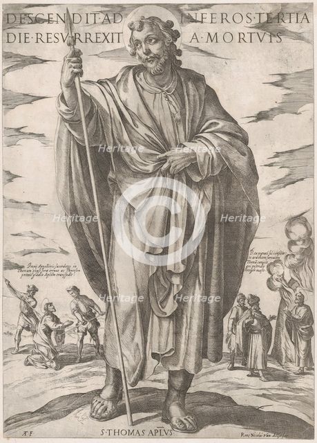 St. Thomas, from 'Christ, Mary and the Apostles', late 16th century. Creator: Antonio Tempesta.