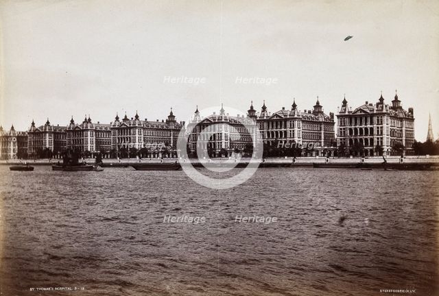 St Thomas's Hospital, Lambeth: exterior seen from across the Thames. Creator: Unknown.