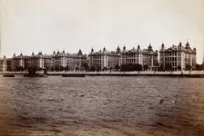 St Thomas's Hospital, Lambeth: exterior seen from across the Thames, c1890s. Creator: Unknown