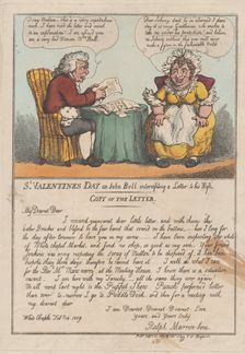 St. Valentine's Day or John Bull intercepting a Letter to his Wife, February ..., February 23, 1809. Creator: Thomas Rowlandson