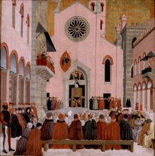 St Vincent Ferrer preaching before a Pope, c1460-1476. Artist: Bartolomeo degli Erri