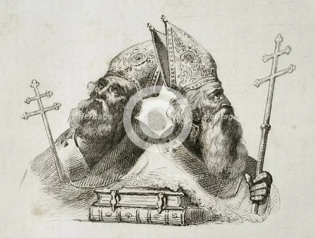 St Vrtanes patriarch and St Narses Claiensis, Armenian Apostolic Church, 1838.  Creators: Hippolyte Lalaisse, Langlois.