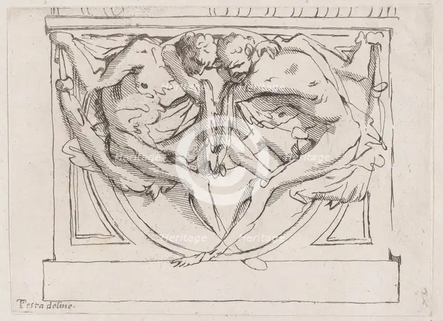 Stucco bas-relief with two male figures, 1700-1800. Creator: Anon.