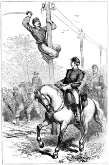 Stuart's cavalry cutting telegraph wires, American Civil War, c1861-1864 (c1880)