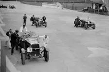 Studebaker and two OMs at the JCC Double Twelve Race, Brooklands, Surrey, 1929. Artist: Bill Brunell