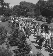 Students assembling for Peace Day address of General Smedley Butler, Berkeley, CA, 1939. Creator: Dorothea Lange