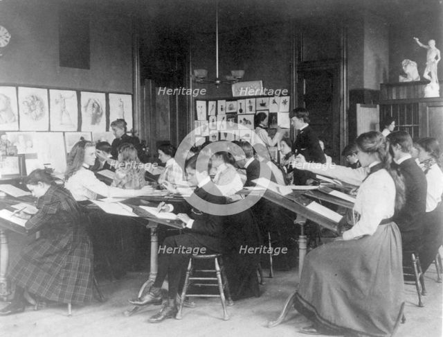 Students drawing in an art class, Western High School, Washington, D.C., (1899?). Creator: Frances Benjamin Johnston.