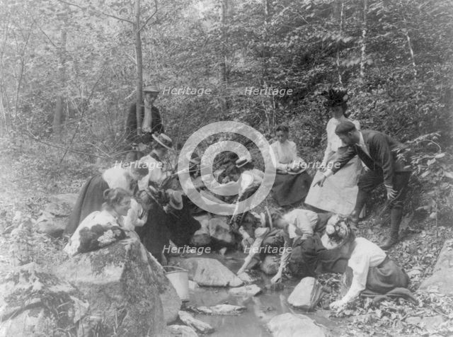 Students from Western High School studying biology outdoors at a stream, Washington, D.C., (1899?). Creator: Frances Benjamin Johnston.