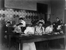 Students in a science class using microscopes, Western High School, Washington, D.C., (1899?). Creator: Frances Benjamin Johnston