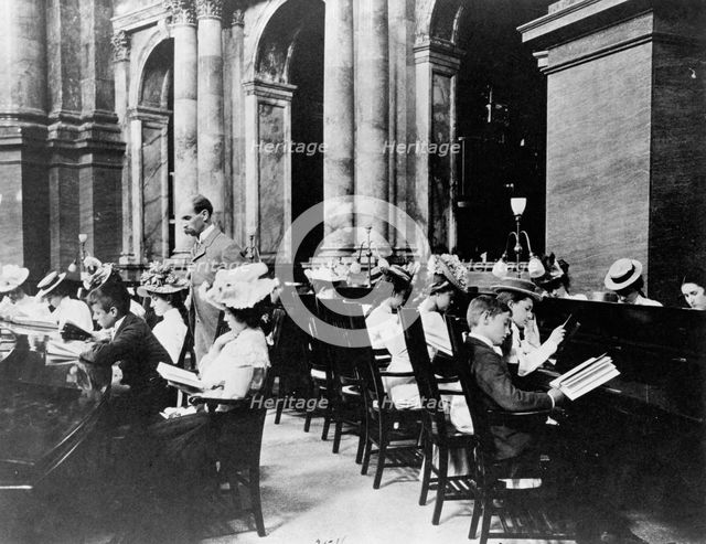 Students in the Reading Room of the Library of Congress with the Librarian of Congress...(1899?). Creator: Frances Benjamin Johnston.
