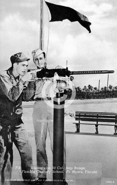 Students on a 30 cal machine gun range, Flexible Gunnery School, Fort Myers, Florida, USA, 1943. Artist: Southeast Army Air Forces Training Center
