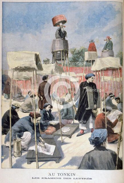 Students sitting a writing exam, Tonkin, Vietnam, 1895. Artist: Unknown