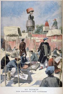 Students sitting a writing exam, Tonkin, Vietnam, 1895