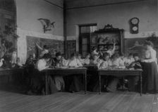 Students studying birds in biology class in a Washington, D.C. school, (1899?). Creator: Frances Benjamin Johnston