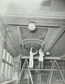 Students painting a design on the ceiling, School of Building, Brixton, London, 1939